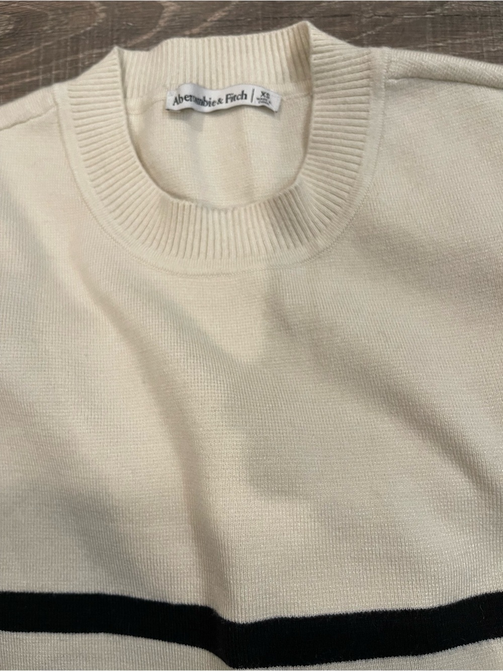 Abercrombie & Fitch Cream Crewneck Sweater with Black Stripe